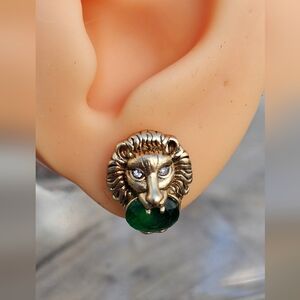 Lion Earrings with Gems (Stamped) HQ